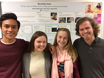 Aiiman, Hannah, Lizzie and Danny standing in front of their poster