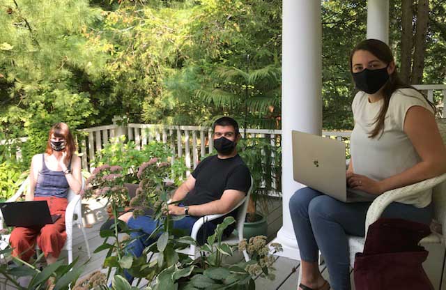 lab meeting on Linda's porch