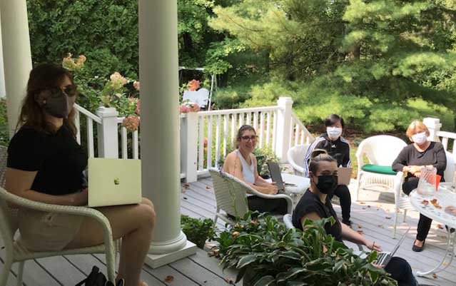 lab meeting on Linda's porch