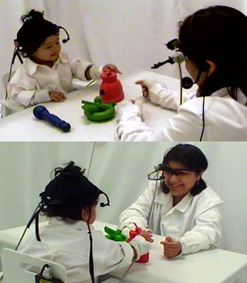 child and parent wearing eyetrackers and participating in multiLONG study